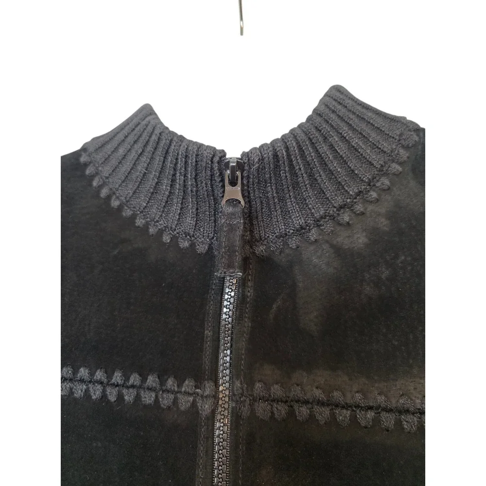 St Johns Bay Black Suede Leather Knit‎ Mock Neck Zip Vest Petite XL